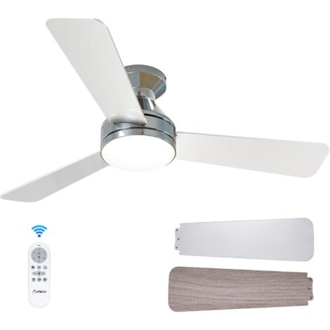 Ventilateur de plafond avec lumière, 42 pouces avec lumière et télécommande, encastré, réversible, 3CCT, à intensité variable, silencieux, nickel (1/5)