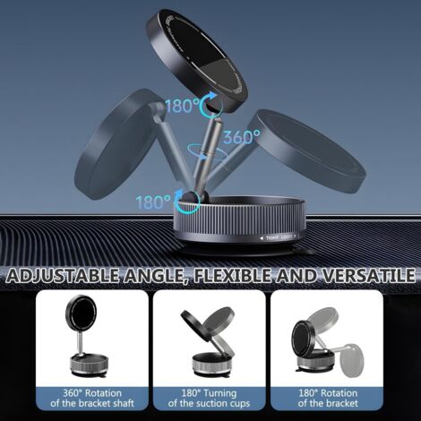 Support Magnétique Pour Téléphone Avec Ventouse - Rotation 360°, Fixation Tableau De Bord/Pare-brise | Pour Smartphone, GPS
