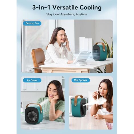 Mini climatiseur portable rechargeable avec 3 vitesses de vent, petit