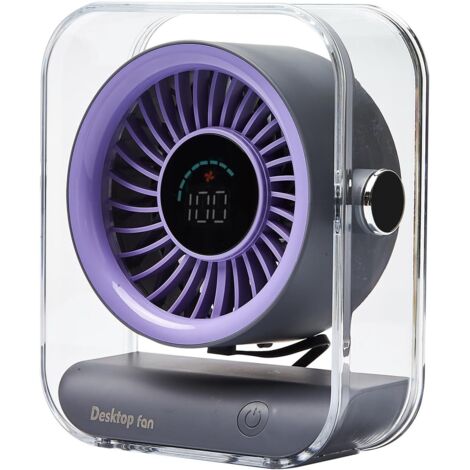Ventilateur de bureau ultra-silencieux, affichage numérique, rechargeable par USB, vitesse de rotation de 0 à 100 %, puissance longue durée, portable pour la maison, le bureau, la chambre, la cuisine, (1/5)