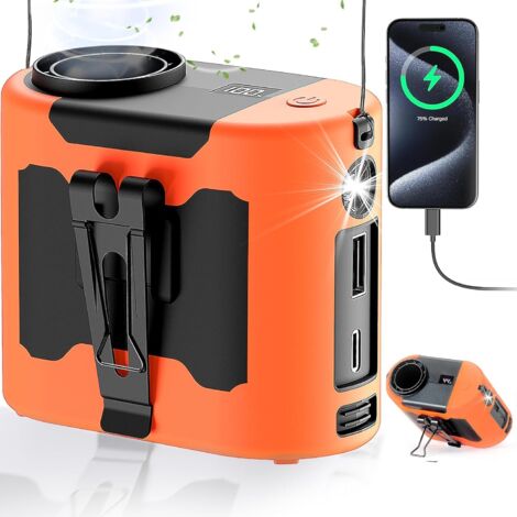 Ventilateur de taille portable, batterie 1000 mAh, ventilateur rechargeable haute puissance longue durée pour camping en plein air, peut être porté à la taille, au cou ou à la main, 5 réglages de vite