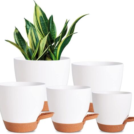 Pots de fleurs auto-arrosants 7/6,5/6/5,5/5 pouces, lots de 5 pots de fleurs en plastique drainage et plateau, pots de fleurs en plastique, pots de pépinière pour plantes d'intérieur et d'extérieur (b (1/5)