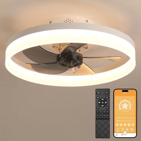 Ventilateur de plafond compact de 15,7 pouces avec éclairage, 6 vitesses, flux d'air réversible, 3 températures de couleur, télécommande et application, blanc (1/5)