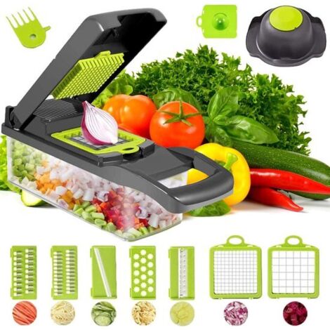 Mandoline - Coupe-légumes multifonctionnel - Avec boîte de rangement - Manuelle - Verte (1/5)