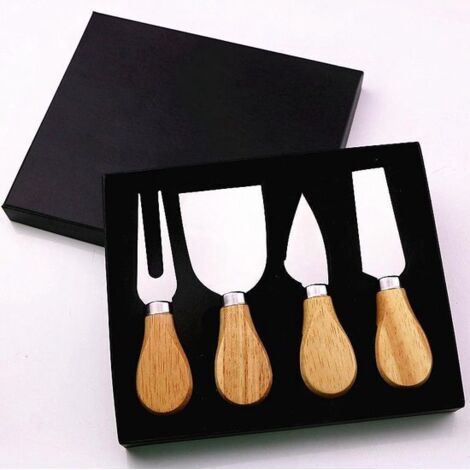 Couteaux à fromage - lot de 4 couteaux à fromage - Bambou - Acier inoxydable - coffret cadeau