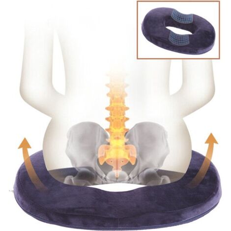 Coussin orthopédique ComfortPlus en mousse à mémoire de forme en forme de beignet - Utilisation polyvalente pour chaise, fauteuil roulant et voiture - Housse lavable et antidérapante - Bleu marine (1/5)