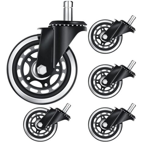 Roulettes de rechange pour chaise de bureau, roulettes pivotantes en caoutchouc de 2/3 pouces, quincaillerie pour meubles (Couleur : Noir, Taille : 2,5 pouces) (1/2)