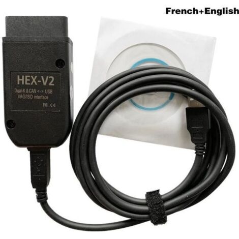 Câble de diagnostic - VCDS - Hex V2 - Compatible VW Audi Skoda Seat - Anglais + Français - Noir