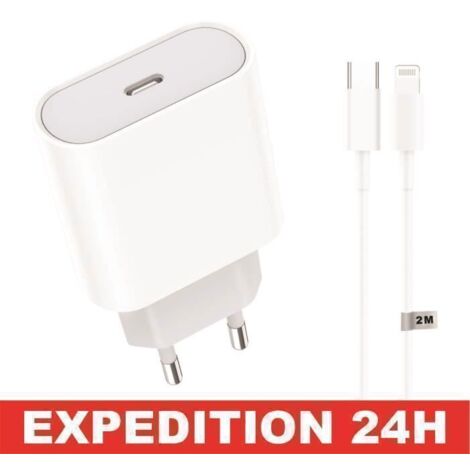 Chargeur Rapide IPhone 20W USB C Avec Câble 2M - Compatible IPhone 14/13/12/11 Et IPad, PD Power Delivery