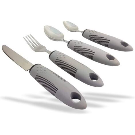 Couverts Comfort Grips (gris, lot de 1) : couverts adaptés aux personnes handicapées, notamment celles atteintes de la maladie de Parkinson, souffrant de tremblements et de rhumatismes, et destinées a