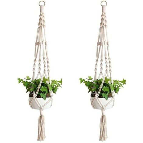 2 Pièces Macramé Plante Suspension, Panier en Corde de Coton à Suspendre de Fleurs en Macramé pour Pots de Fleurs Muraux