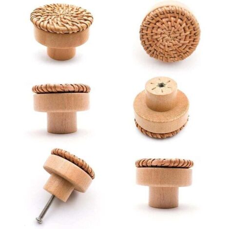 6 pièces Poignée meuble bois Poignée tiroir en bois Boutons de meuble -convient pour armoires de cuisine, poignées de porte, tiroirs et salon 40 x 30 mm