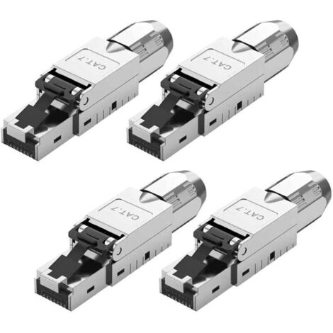 Lot de 4 fiches réseau RJ45 CAT7 LSA blindées 10 Gbps RJ45 sans outil pour câble de pose 600 MHz pour câble patch CAT7 CAT6A