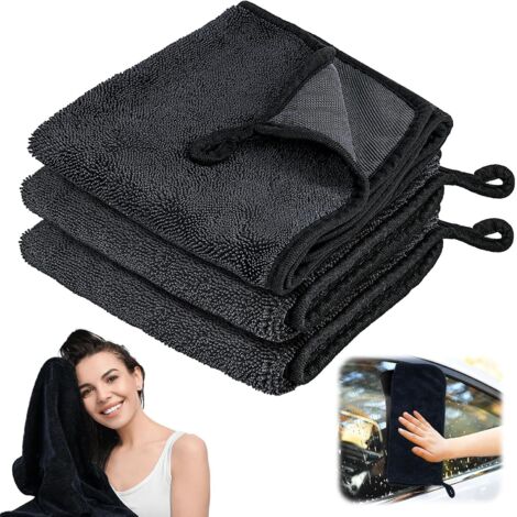 3 x chiffon microfibre Total Clean XXL- petite serviette tressée- 40 x 60 cm- serviette de bain brillante serviette de nettoyage en microfibre pour salle de douche- voiture- maison