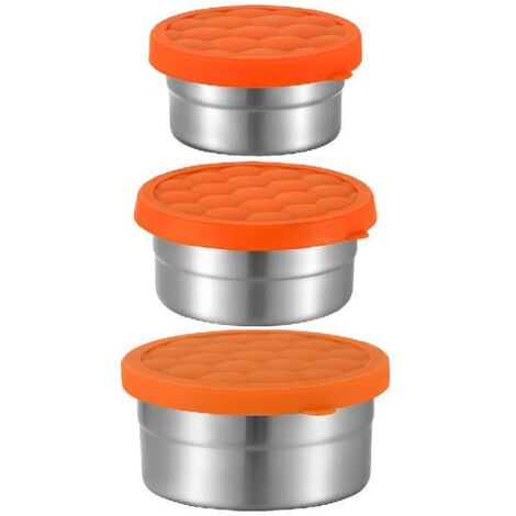 Ensemble de 3 boîtes de conservation alimentaire en silicone, boîte de conservation alimentaire en acier inoxydable, boîte alimentaire en acier inoxydable avec couvercle, réutilisable et facile à nett (1/5)
