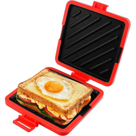 Appareil à sandwichs pour micro-ondes - Batterie de cuisine sans fil en silicone avec technologie Heat Wave - Grille-pain antiadhésif pour sandwichs croustillants (Rouge) (1/5)