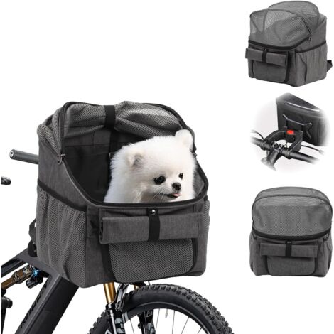 Panier pour animaux de compagnie pour vélo avec adaptateur pour guidon- panier avant- sac à dos multifonctionnel pliable et détachable avec bretelles- gris (ne dépassant pas 5 kg).