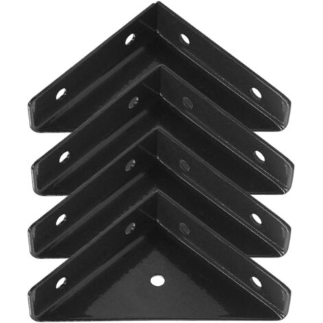 Lot de 4 équerres triangulaires en fer noir, équerres d'angle renforcées, taille moyenne, adaptées aux meubles, étagères, lits et tables, résistantes à la corrosion et polyvalentes.
