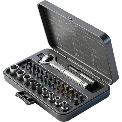 Tournevis magnétique à cliquet  Kit de réparation 40 en 1 avec étui de rangement - Jeu de tournevis magnétiques avec poignée détachable - Convient pour les lunettes- téléphones portables- tablettes- P (1/5)