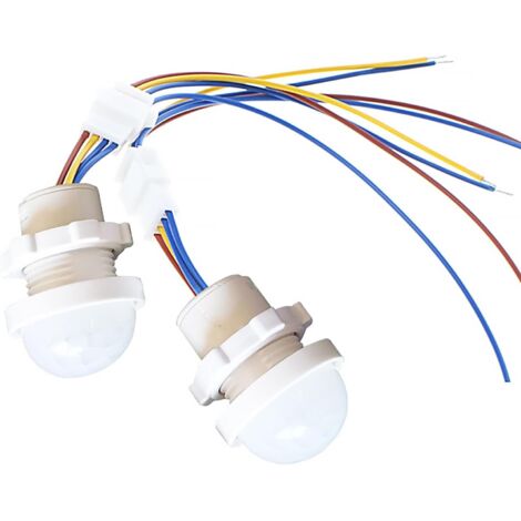 Two PIR human body sensor modules- 85-265V- human body sensor switch- human body activated PIR sensor- detection distance 3-6 meters- suitable for 3-40 watt light fixtures.