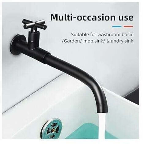 Sjqka – Robinet mural lavabo noir en laiton massif – Mitigeur d'eau froide pivotant 360° – Aérateur anti-éclaboussures – Installation facile