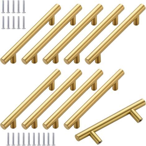 10 PCS Poignet de Porte Cuisine,Acier Inoxydable Poignee de Meuble Cuisine Espacement des Trous de 128 mm,Poignées D'armoire Creuses Brossées,Doré Inoxydable Poignée Meuble,pour Armoire Tiroir Armoire