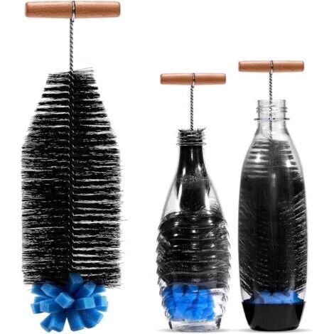 Goupillon Bouteille – 32 cm Longue Brosse Biberon avec Éponge et Poils, sans BPA, Manche Ergonomique Ecouvillon pour Bouteilles Verre et Plastique (Noir)