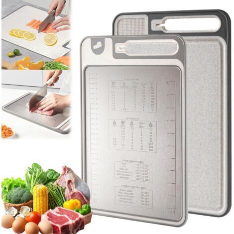 Planche à Découper Double Face, 37 x 25cm Planche a Decouper en Titane, Planche a Decouper Inox, Planche à Découper en Titane Multifonction, Résistante aux Odeurs, pour Viande, Fruits et Légumes