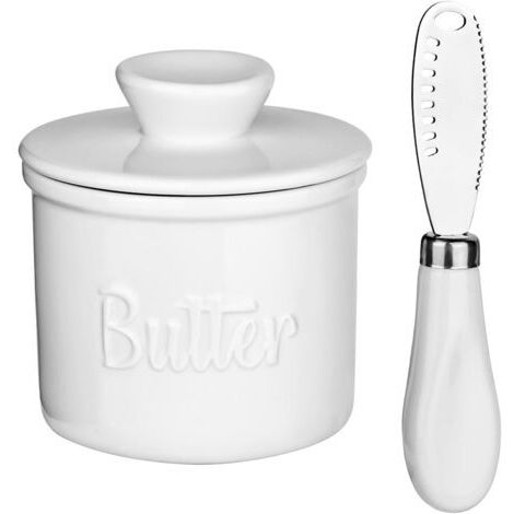 Beurrier français, en céramique, refroidi à l'eau, pour un beurre frais et tartinable (blanc)