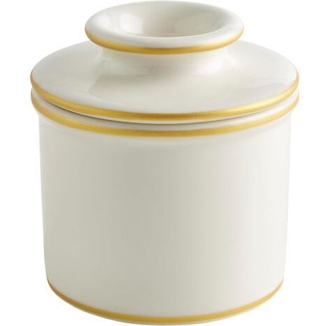 Pichet en faïence, comptoir Français beurrier en céramique pour beurre à tartiner, blanc avec bordure dorée (1/5)