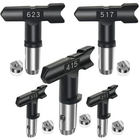 Accessoires pour pulvérisateurs airless, tête de pulvérisation réversible, 5 buses airless pour pistolets à peinture airless et pulvérisateurs airless 211, 313, 415, 517, 623 noir (1/5)