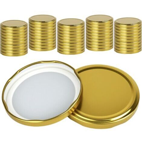 Lot de 50 Couvercles à Visser, Couvercle Pot Confiture 82mm, Couvercles pour Pots de Confiture, Bouchons à Vis Dorés pour Bocaux de 230/350/435 ml/565 ml
