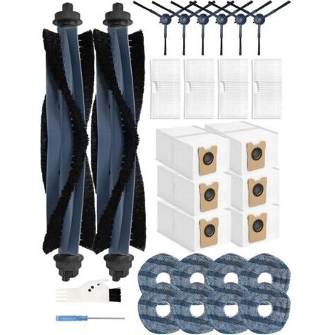 Lot de 28 accessoires pour robot aspirateur Eufy Omni C20, 2 brosses à rouleau, 6 brosses latérales, 6 sacs à poussière à charbon actif, 4 filtres HEPA, 8 chiffons de nettoyage, 1 brosse de