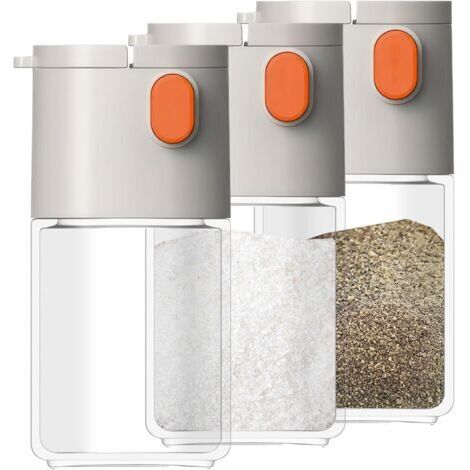 Lot de 3 salières et poivrières avec bec doseur, distributeur de salière en verre mesurant 0,5 g, bouteille à épices pour assaisonnement sel sucre cuisine cuisine camping