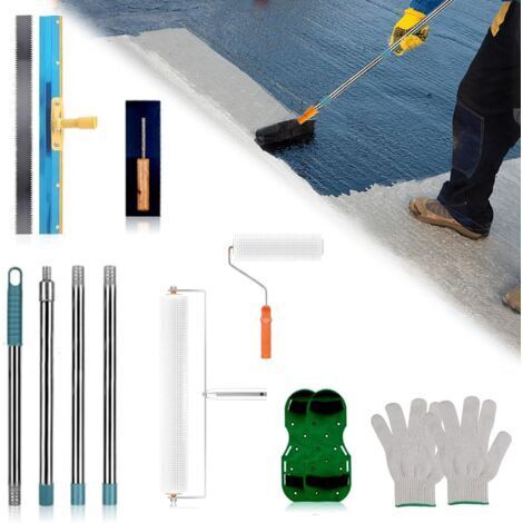 Kit d'outils de revêtement de sol en résine époxy avec rouleau à pointes de 50 cm, chaussures à clous de 30 mm, rouleau de peinture, grattoir 5 mm, truelle dentée, chaussures à pointes, barre 4 pièces