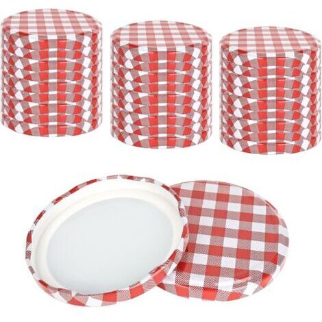 Lot de 50 Couvercles à Visser, Couvercle Pot Confiture 82mm, Carreaux Rouge/Blanc, Couvercles pour Pots de Confiture, Bouchons à Vis pour Bocaux de 230/350/435 ml/565 ml