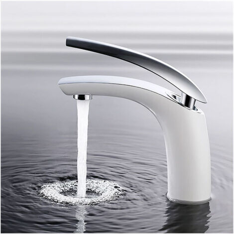 Robinet de salle de bain blanc, robinet de lavabo, robinet mitigeur de salle de bain, mitigeur monocommande pour salle de bain, blanc (1/5)
