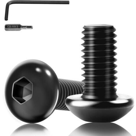 55 Pièces Vis M5 Noire Boulon M5x10 mm Vis Tête Bombée Vise Noir avec Cle Allen et Innensechskant Bit pour l'installation et Industriels