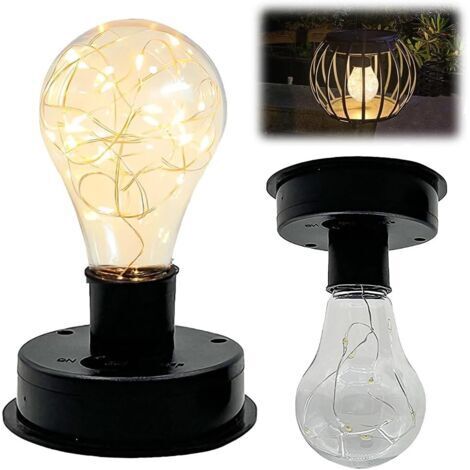 Ampoule Solaire 2 Pièce, 8 cm Lampe Solaire de Rechange, Remplacement de Couvercles Solaires, 600 mAh, Pour Décoration de Jardin, Clôture, Cour, Lumière Chaude (Noir)