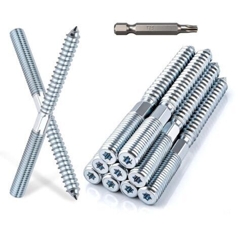 30 Pièces Tige Filetée M8 x 60 mm Vis Double Filetage Argent Tige Filetée Acier Zingué Vis Béton Sans Cheville Boulon M8 Pour l'Assemblage de Meubles et l'Installation au Plafond