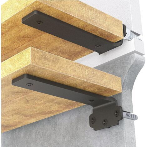 Lot de 6 supports d'étagère flottants de 10 cm, supports d'étagère robustes pour étagères, supports d'étagère murale en métal avec revêtement noir, capacité de charge de 75 kg