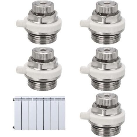 Lot de 5 purgeurs automatiques pour radiateur – 1/2 pouce en laiton plaqué nickel, purgeur de chauffage avec clapet anti-retour, purge rapide pour systèmes de chauffage (1/5)