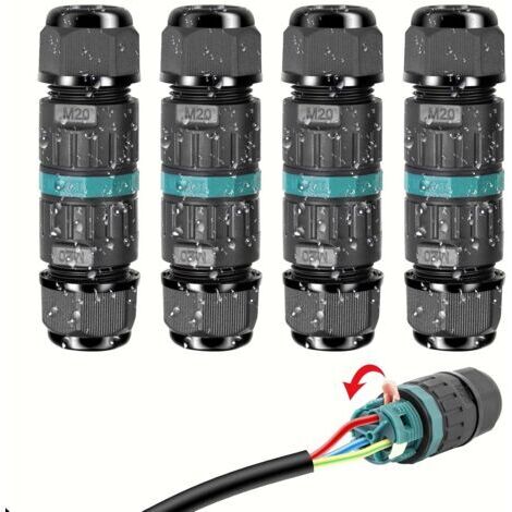 Connecteur Électrique Étanches IP68 - Raccord de Cable 3 Fils Domino Boîte de Derivation Éxterieur, pour Câble Ø 5 à 12 mm (4 Pcs)