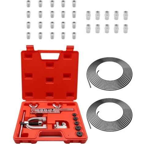 Kit Tuyau Frein Voiture, 10M de Câble de Frein ø 3/16" En Acier, 20 Raccords + 10 Connecteurs M10, Double et Facile à évaser pour Conduite de Frein