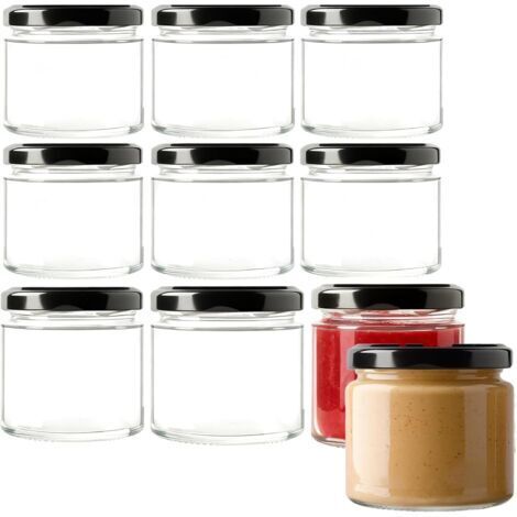 Lot de 10 Pots Confiture 150ml avec Couvercles - Bocaux à Vis Étanches & Lavables Lave-Vaisselle, Convient comme bocal Mason et verre de fermentation - pour confiture, yaourt (10, Transparent, 150 ML) (1/5)