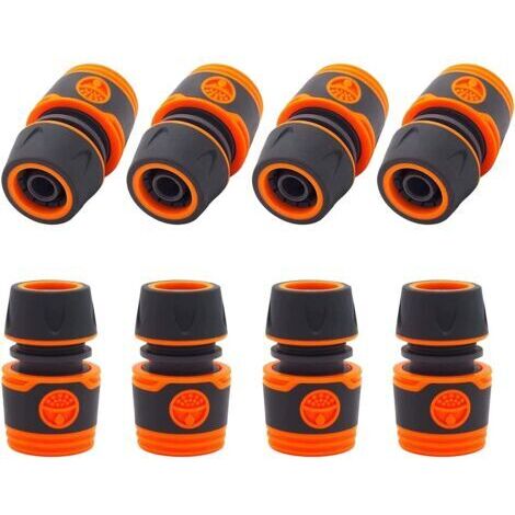 Raccord Tuyau D'arrosage, 8 Pièces Embout Tuyau Arrosage, Adaptateur Tuyau Arrosage Convient aux Tuyaux Outils de Jardin Buses Pistolets Pulvérisateurs(Orange)
