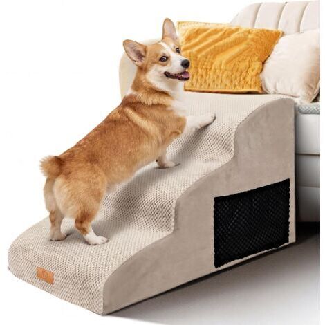 Escalier pour Chien à 3 Marches, Rampe pour Chien, Escalier en Éponge Haute Densité, Escalier Antidérapant pour Animal Âgé/Blessé, Offre Rouleaux Anti Peluches