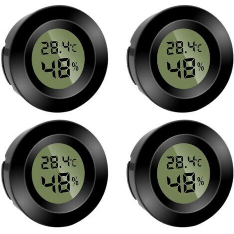 Lot de 4 mini hygromètres numériques, thermomètres ronds, hygromètre, température (℉) ou Celsius (℃), pour l'intérieur, le bureau, le salon (piles incluses) (1/5)