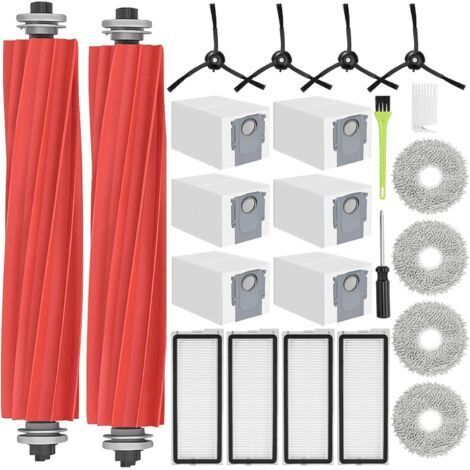 Qrevo S Kit d'accessoires pour Roborock Qrevo S/Qrevo Pro/QRevo MaxV/Qrevo Plus Pièces pour Qrevo S, 2 Brosse Principale, 6 Sacs à Poussière, 4 Serpillere, 4 Filtres 4 Noir Brosse Latérale