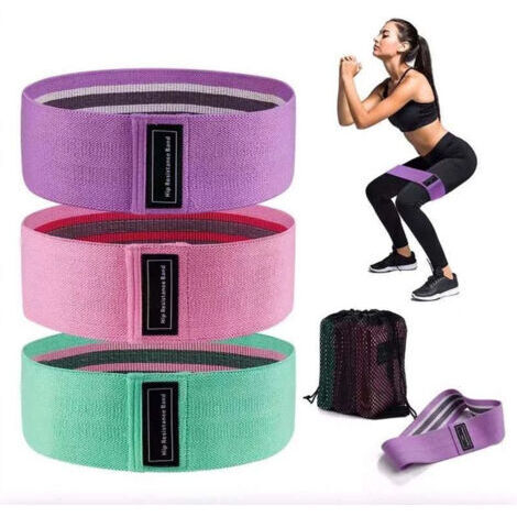 Bande Elastique Musculation en Tissu, Bande Elastique Fitness 3 Niveaux de Force, Elastique Sport pour Le Yoga/Pilates/Fitness/Squats/Pont fessiers